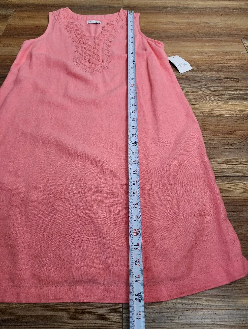 Croft & Barrow Linen Blend Shift Dress Women's XS Coral Sleeveless Embroidered - Picture 4 of 9
